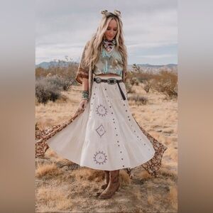 Three birds nest embroidered maxi skirt boho size large